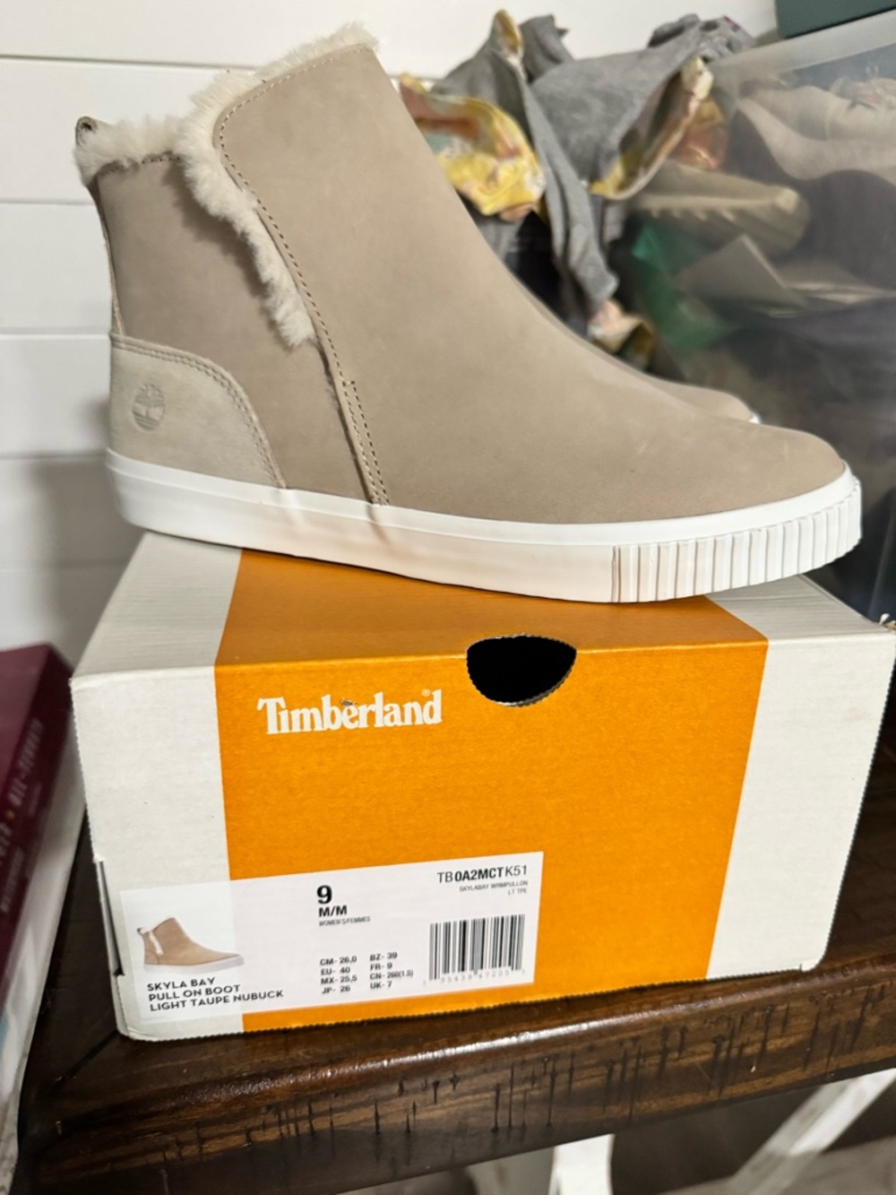 Timberland Light Taupe Nubuck Shearling Slip-On Boot